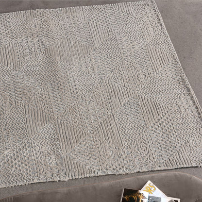 Area Rug, Bedroom Rug, Living Room Rug, Living Area Rug, Indian Rug, Office Carpet, Office Rug, Shop Rug Online, Micro Fiber Polyester, Grey, Circular Knitting, Cut And Loop, intricate