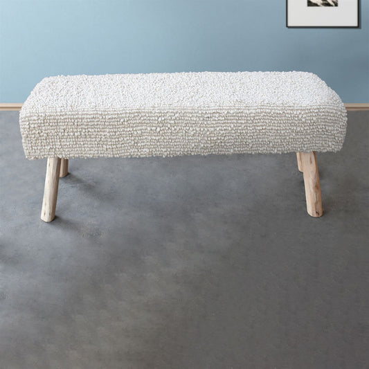 Vayots Bench, Wool, Polyester, Natural White, Hand woven, All Loop