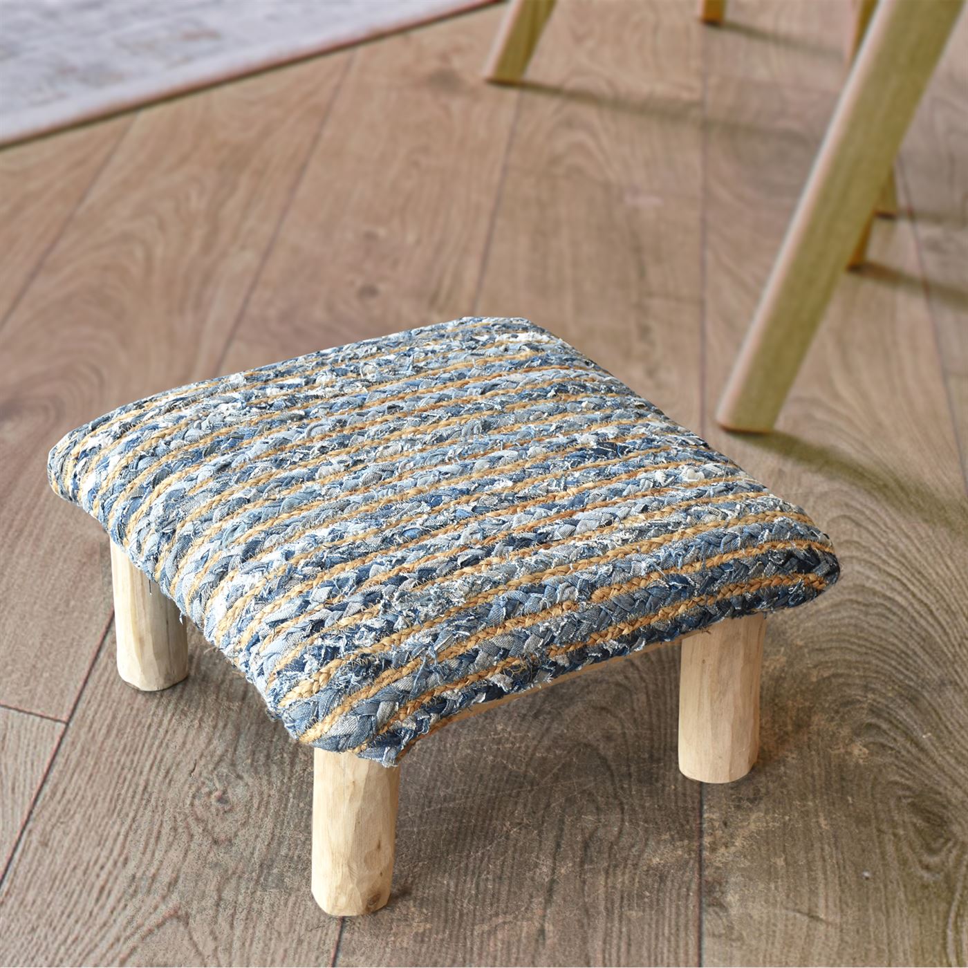 Venray Foot Stool, Hemp/ Denim, Blue/ Natural