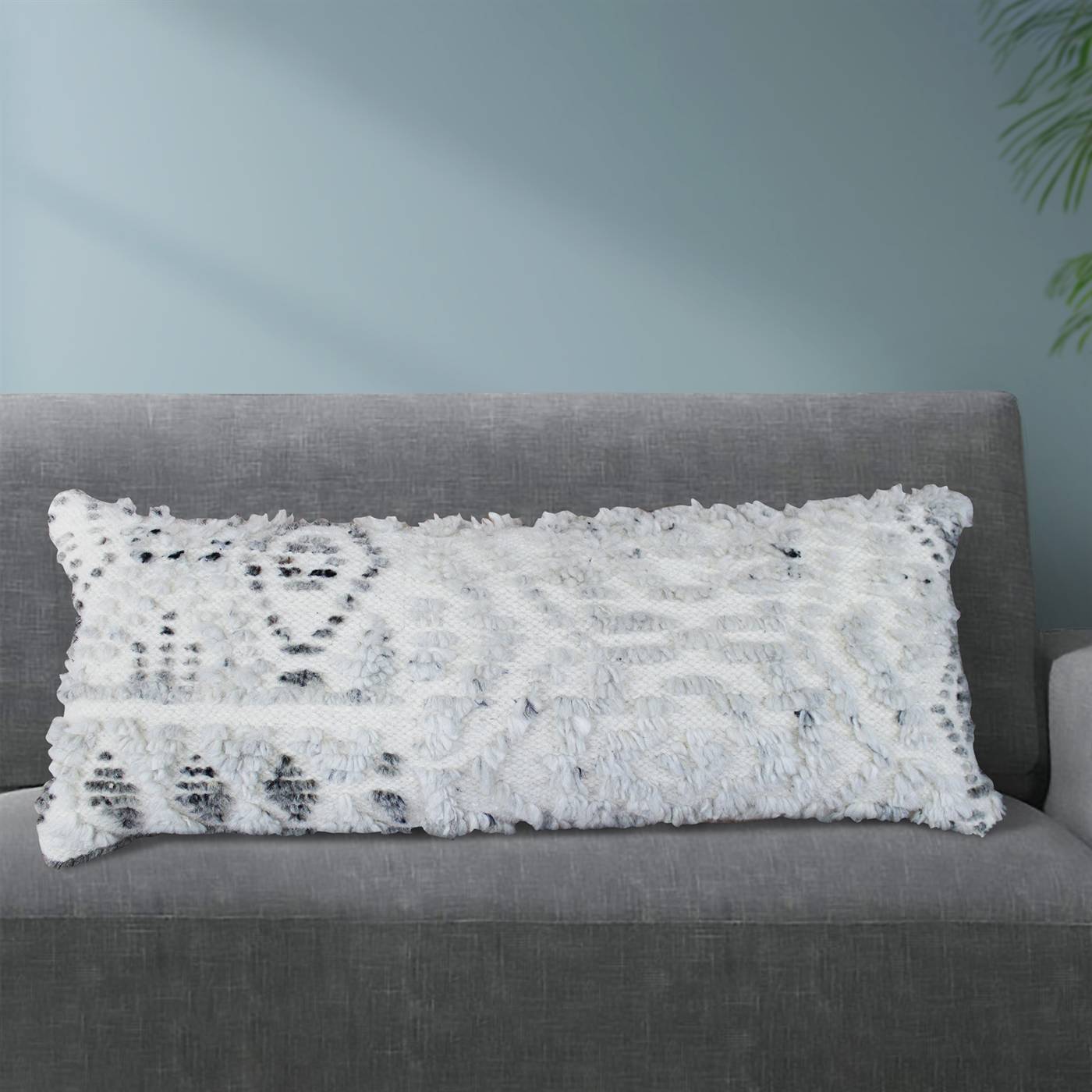Verde Lumber Cushion-II, 36x91 cm, Natural White, Grey, Wool, Hand Knotted, Handknotted, All Cut