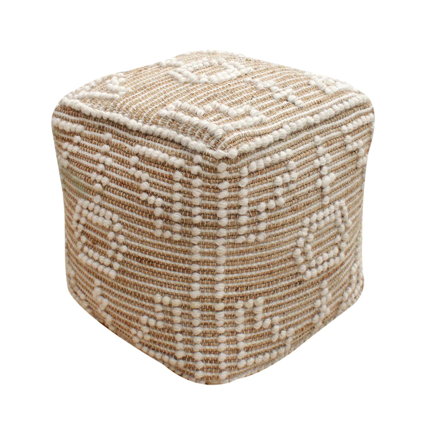Verla Pouf, Jute/ Wool, Natural/ Natural White, Pitloom, All Loop 