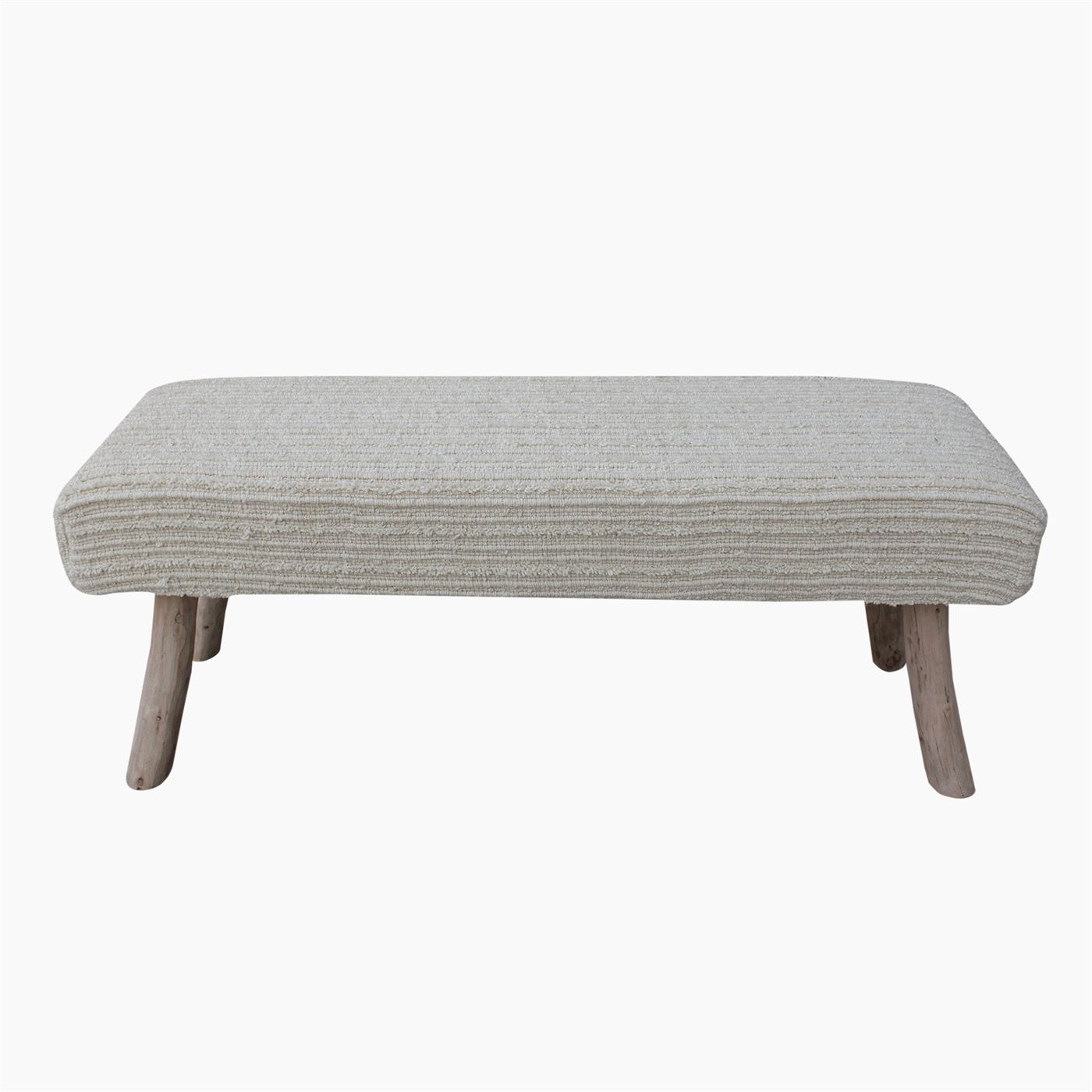 Vesoul Bench, Wool, Polyester, Natural White, Hand woven, Cut And Loop
