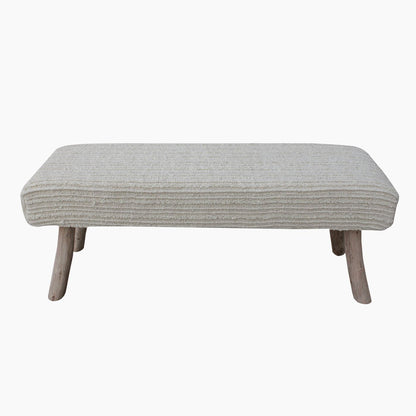 Vesoul Bench, Wool, Polyester, Natural White, Hand woven, Cut And Loop