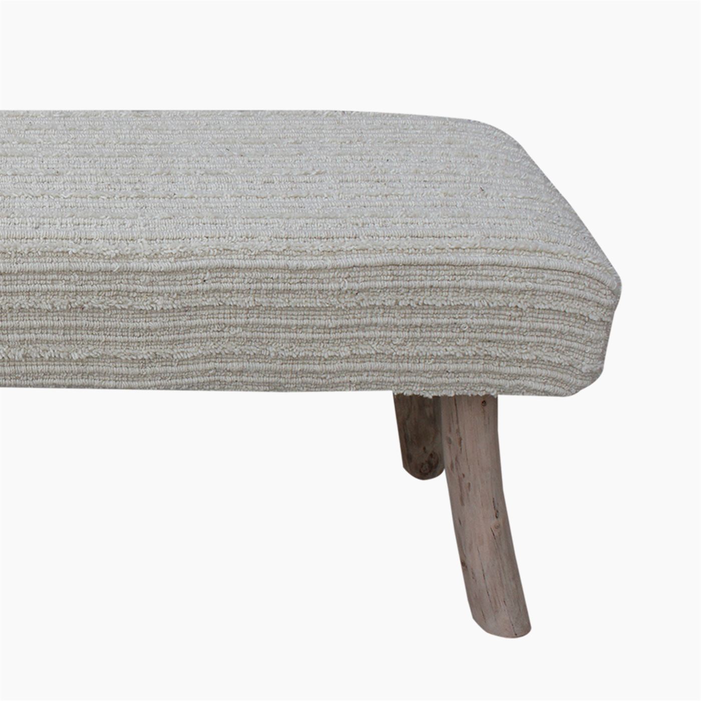 Vesoul Bench, Wool, Polyester, Natural White, Hand woven, Cut And Loop