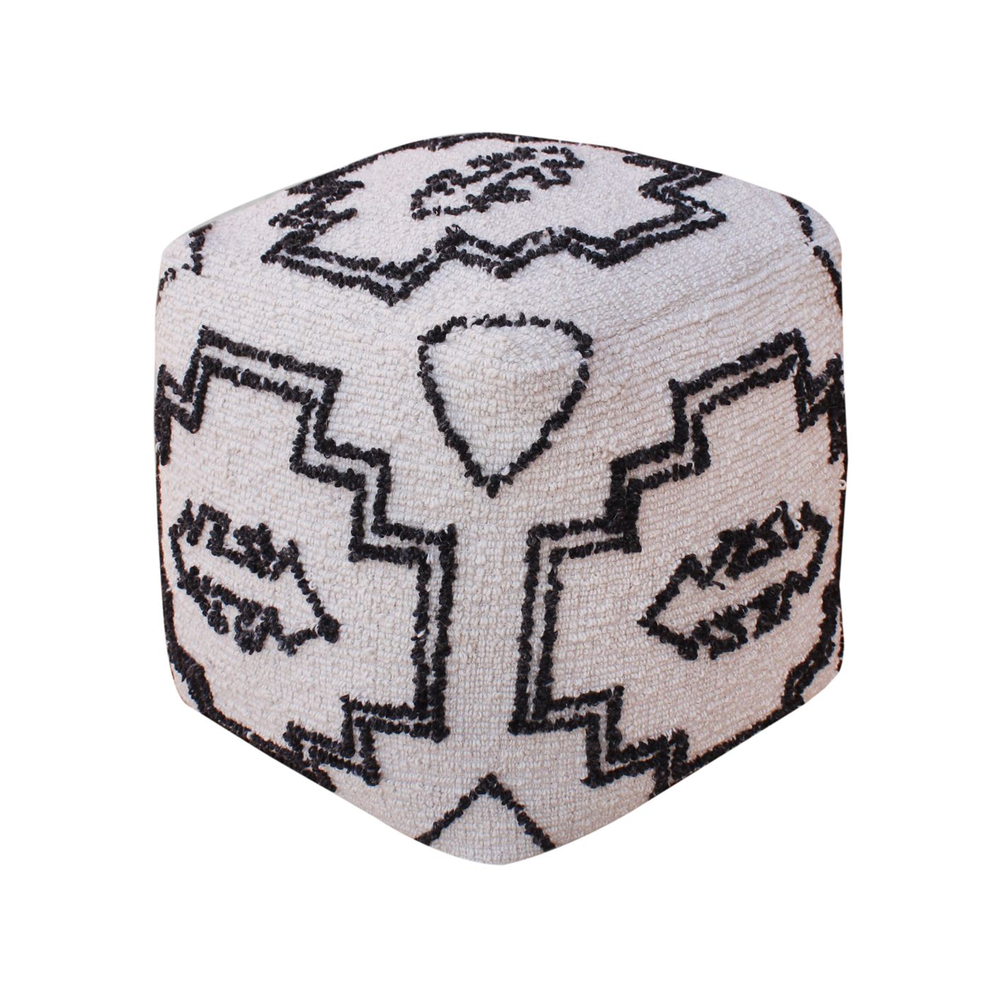 Vichene Pouf, Wool, Natural White/ Charcoal, Hand woven, All Loop 