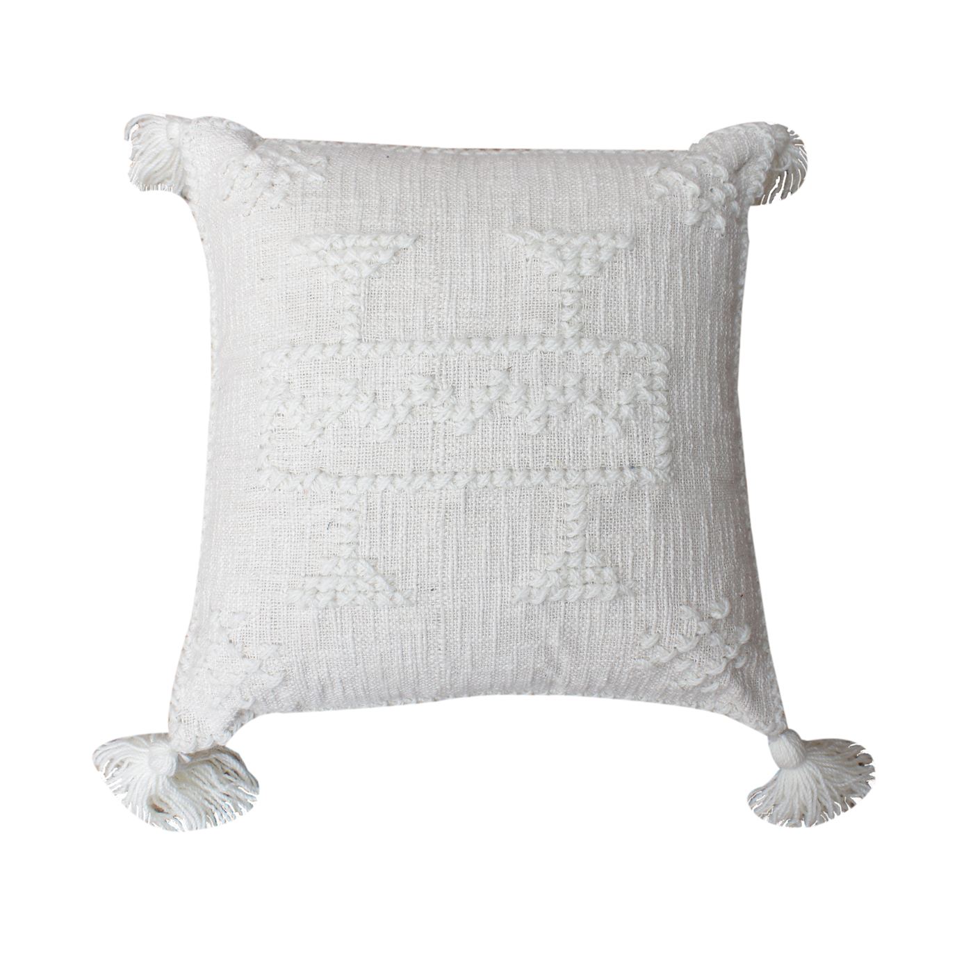 Vina Cushion, Cotton, Nz Wool, Natural White, Hm Stitching, Flat Weave