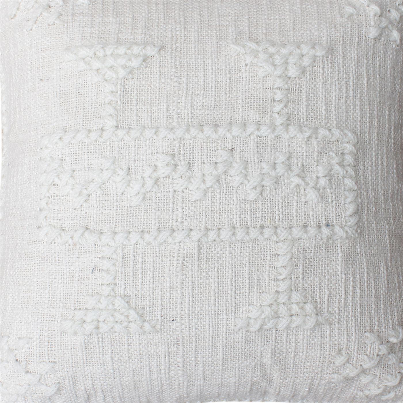 Vina Cushion, Cotton, Nz Wool, Natural White, Hm Stitching, Flat Weave