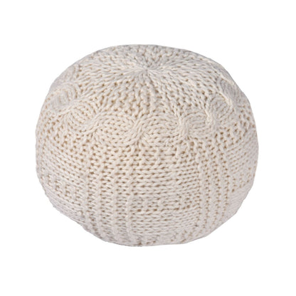 Viso Pouf, Nz Wool, Natural White, Hm Knitted, Flat Weave 
