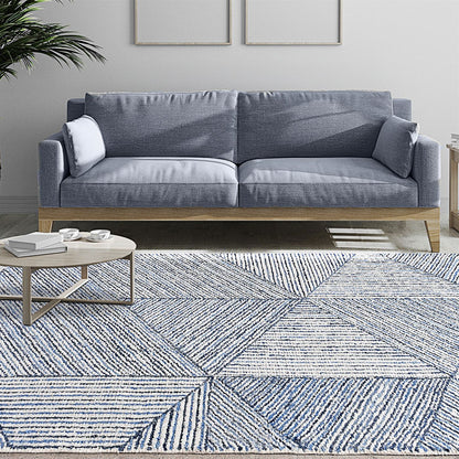 Area Rug, Bedroom Rug, Living Room Rug, Living Area Rug, Indian Rug, Office Carpet, Office Rug, Shop Rug Online, Denim, Wool, Natural White, Blue, Hand woven, Cut And Loop, Modern