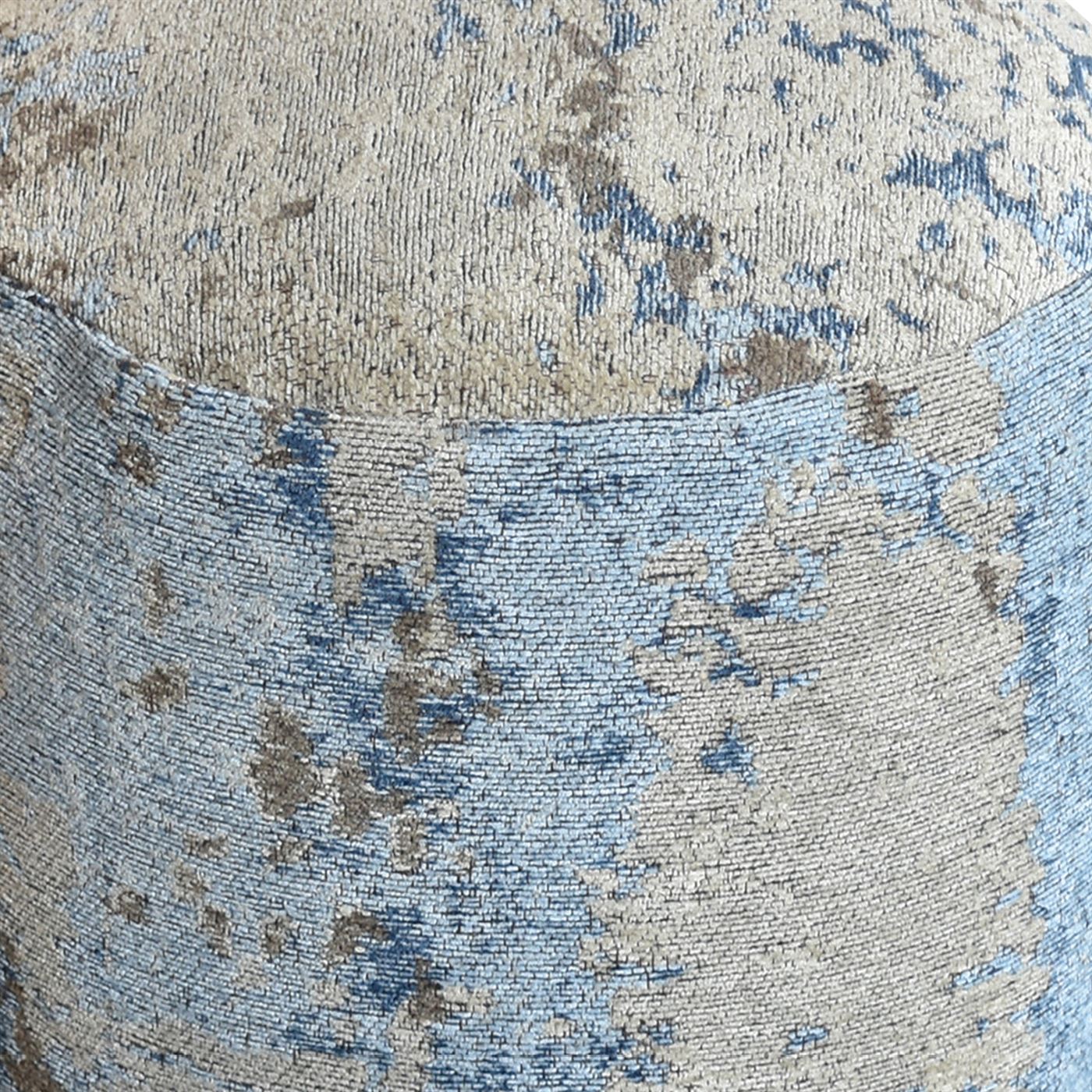Volans Round Pouf, Cotton Chenille, Beige/ Blue