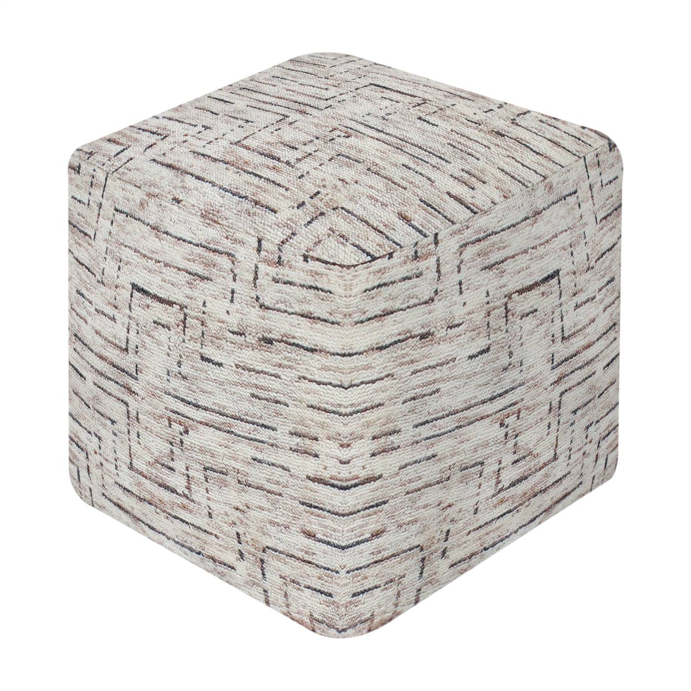 Volusia Pouf, 40x40x40 cm, Natural White, Wool, Hand Knotted, Handknotted, All Cut