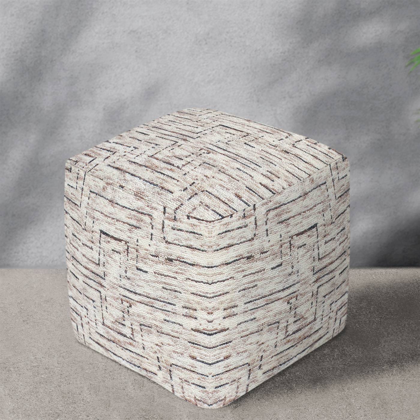 Volusia Pouf, 40x40x40 cm, Natural White, Wool, Hand Knotted, Handknotted, All Cut