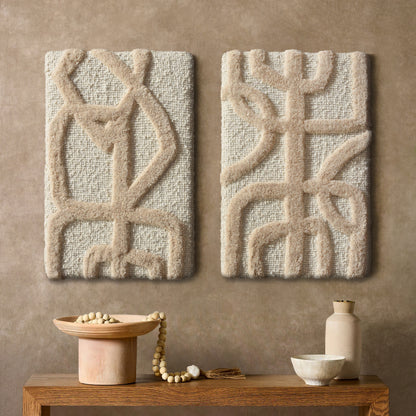 VINTOND WALL ART AND YATENO WALL ART - IVORY/LIGHT BEIGE - HAND TUFTED - WOOL & MDF