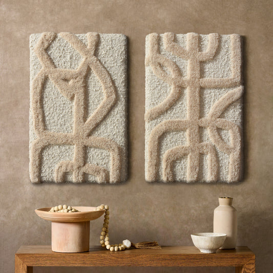 VINTOND WALL ART AND YATENO WALL ART - IVORY/LIGHT BEIGE - HAND TUFTED - WOOL & MDF