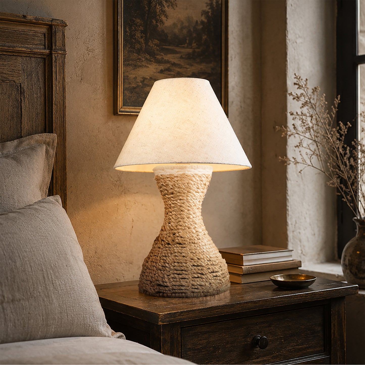 VOREN TABLE LAMP - NATURAL/IVORY - HAND MADE - JUTE