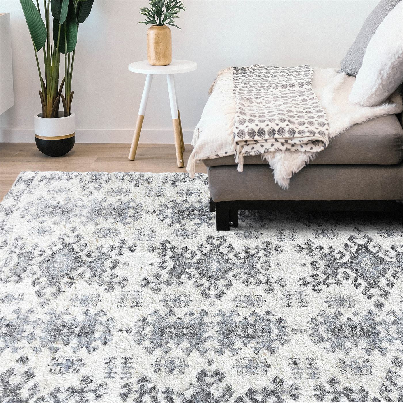 Area Rug, Bedroom Rug, Living Room Rug, Living Area Rug, Indian Rug, Office Carpet, Office Rug, Shop Rug Online, Recycled Cotton, Printed, Natural White, Grey, Hand knotted, All Cut, Printed