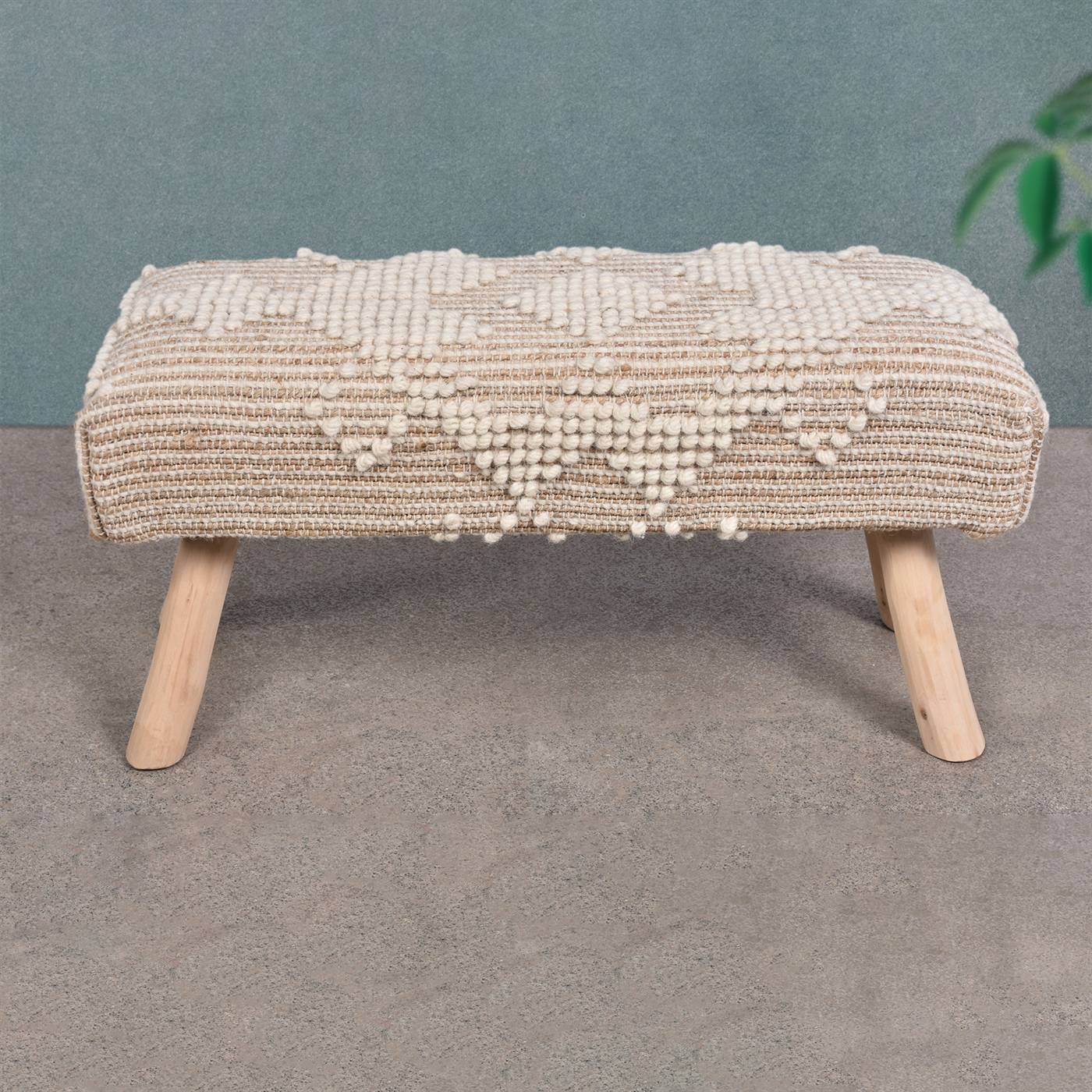 Wedge Bench, 80x30x40 cm, Natural, Natural White, Jute, Wool, Hand Woven, Pitloom, All Loop