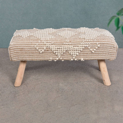Wedge Bench, 80x30x40 cm, Natural, Natural White, Jute, Wool, Hand Woven, Pitloom, All Loop