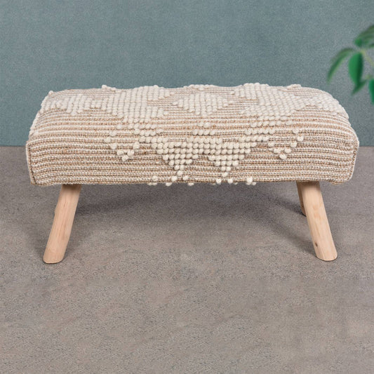 Wedge Bench, 80x30x40 cm, Natural, Natural White, Jute, Wool, Hand Woven, Pitloom, All Loop