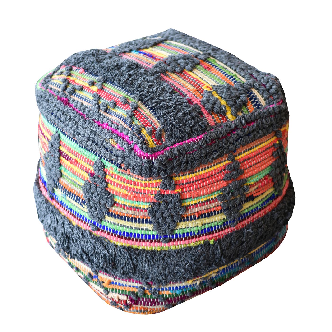 Wexford Pouf, Cotton/ Recycled Fabric, Grey/ Multi