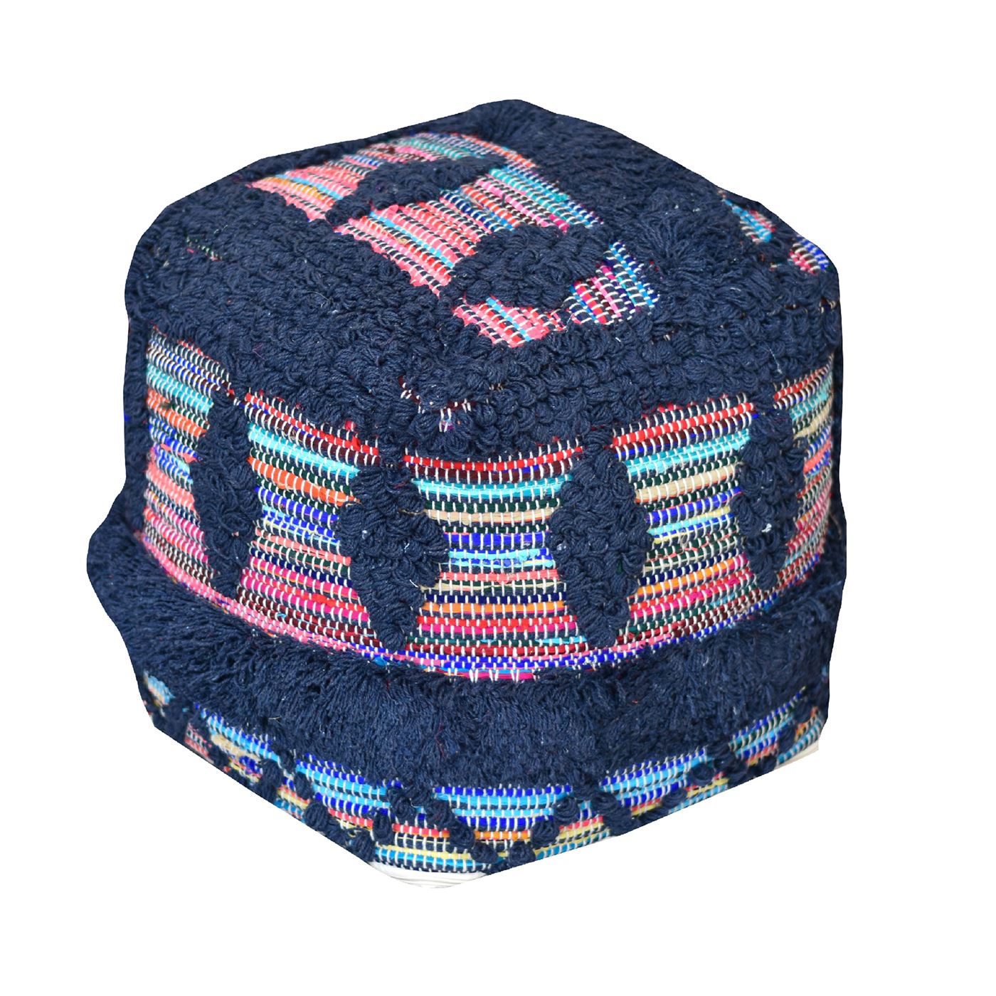 Wexford Pouf, Cotton/ Recycled Fabric, Charcoal/ Multi