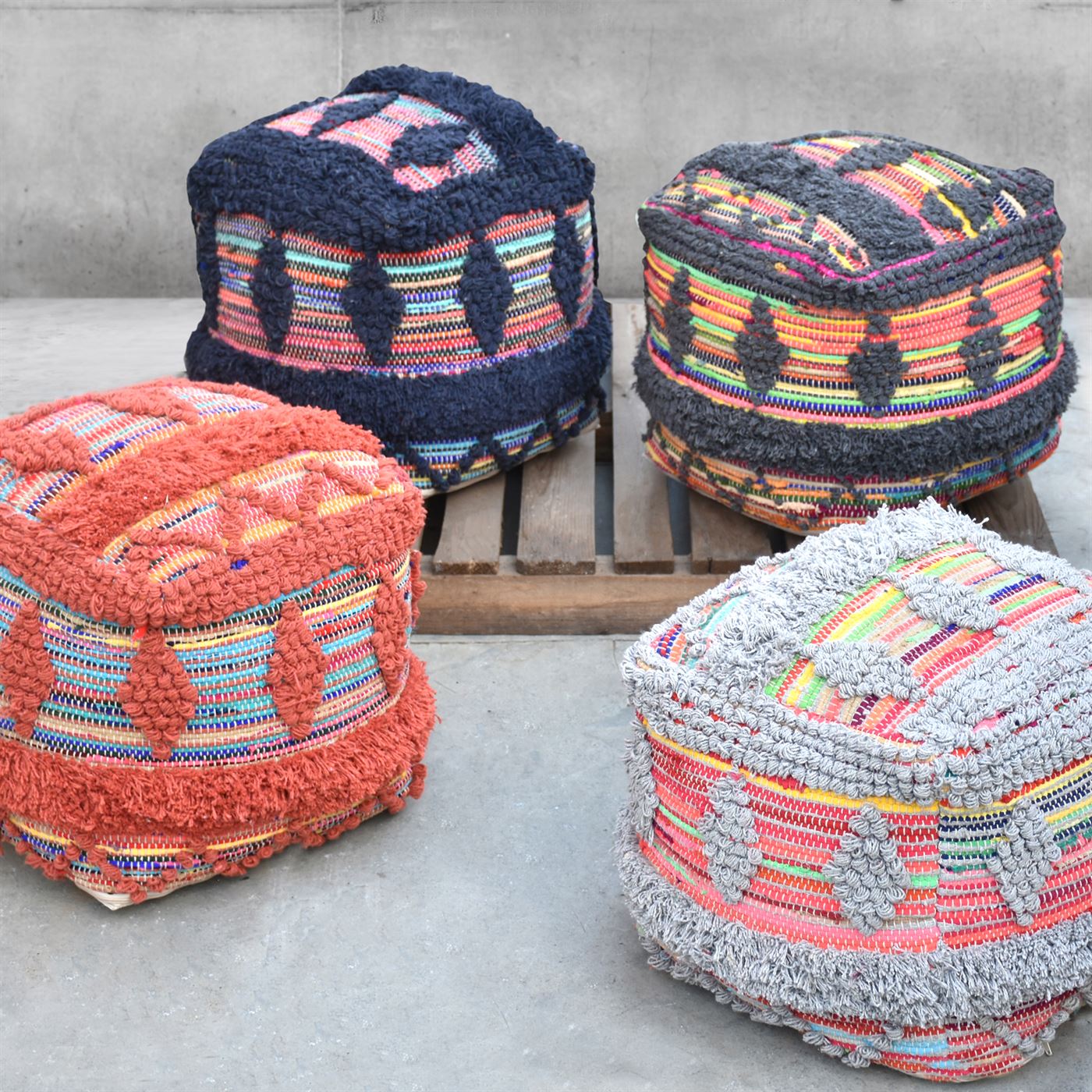 Wexford Pouf, Cotton/ Recycled Fabric