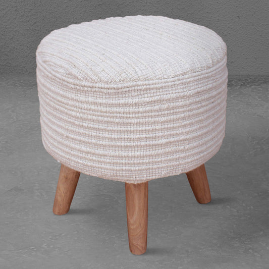 WILCOX-II ROUND STOOL - WOOL - HANDWOVEN - IVORY