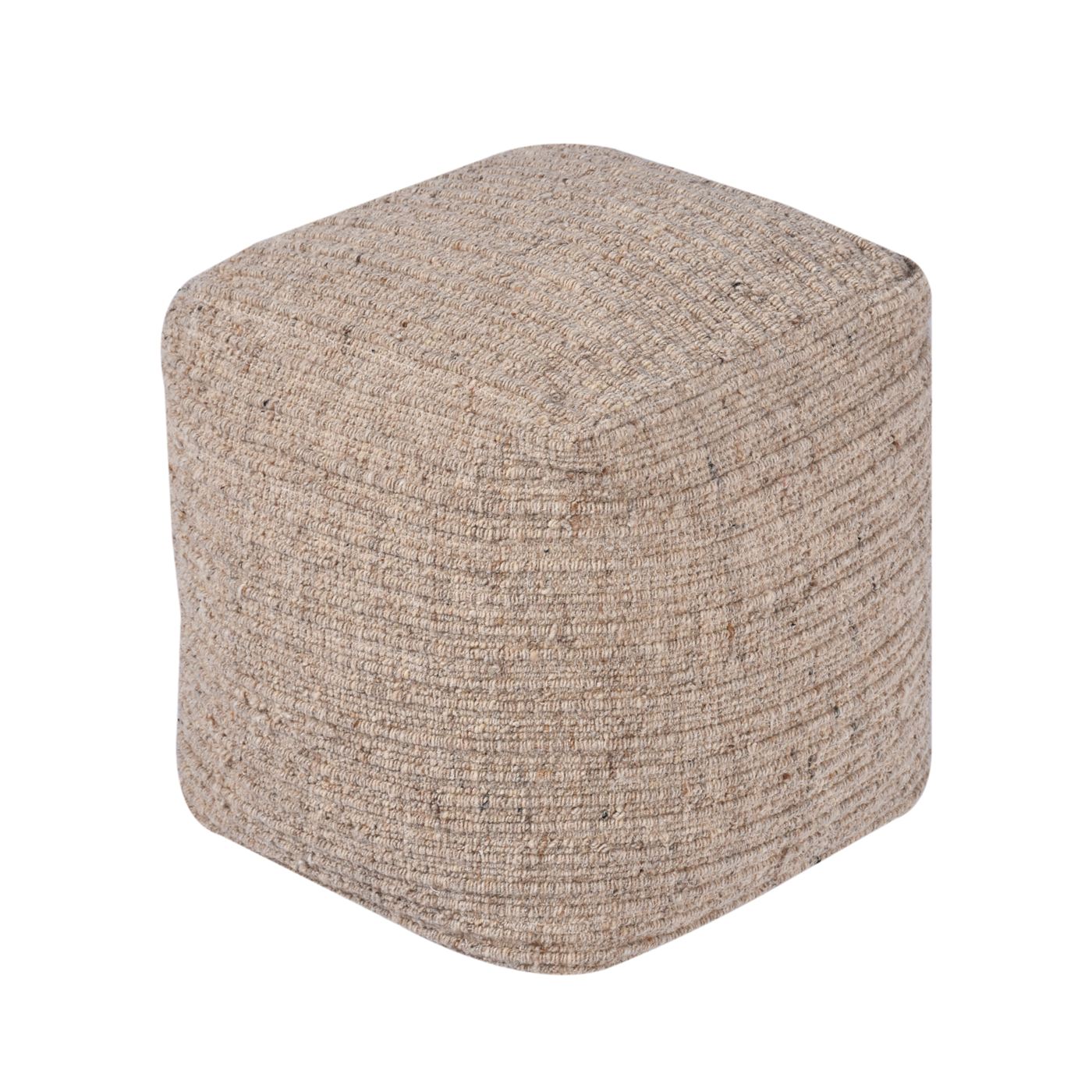 Wilcox-II Pouf, Wool, Beige, Hand woven, Flat Weave 