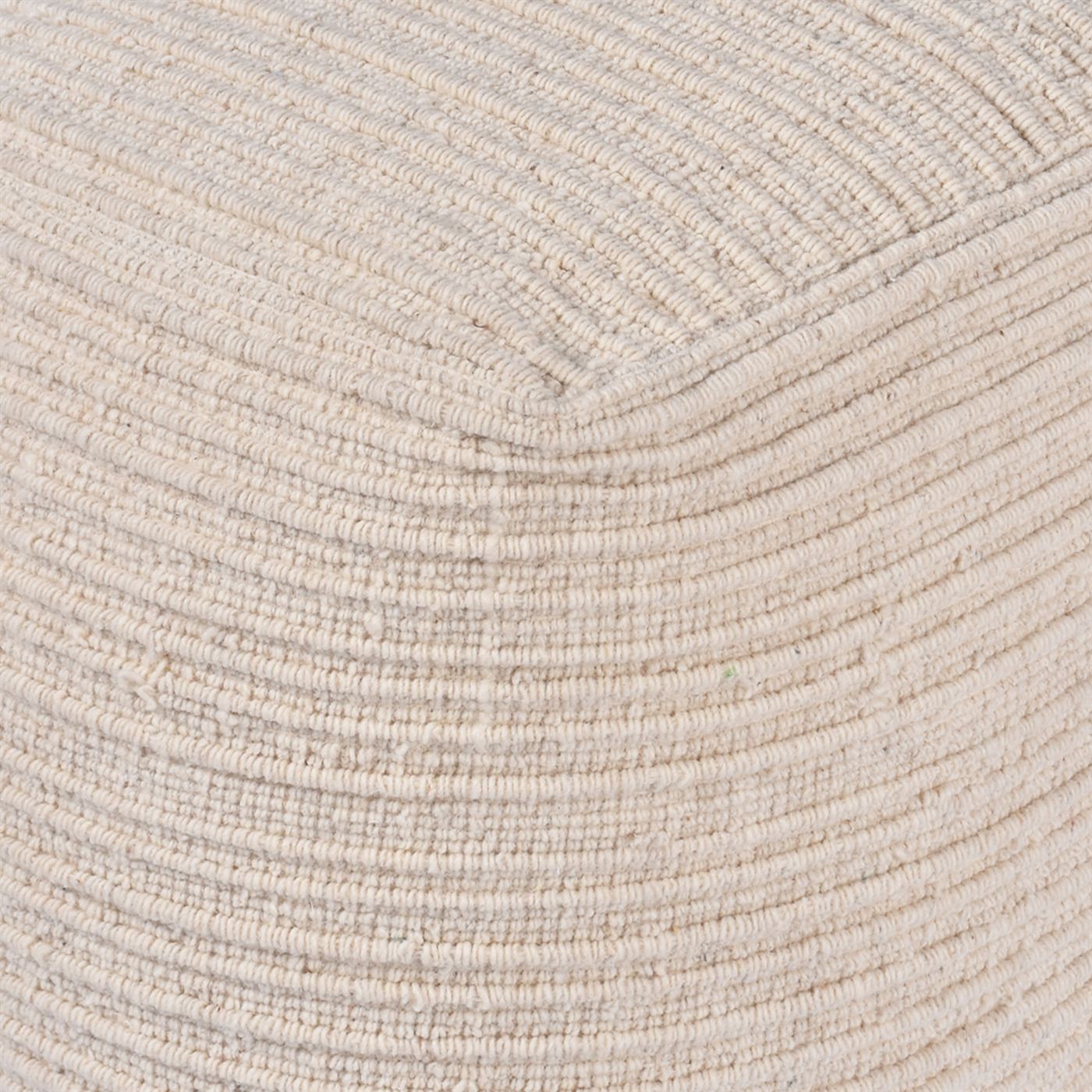 Wilcox-II Pouf, Wool, Natural White, Hand woven, Flat Weave 