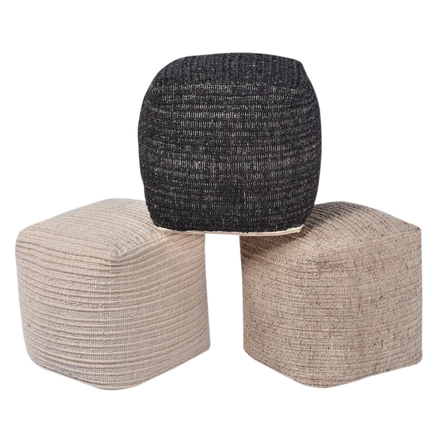 Wilcox-II Pouf, Wool, Hand woven, Flat Weave 