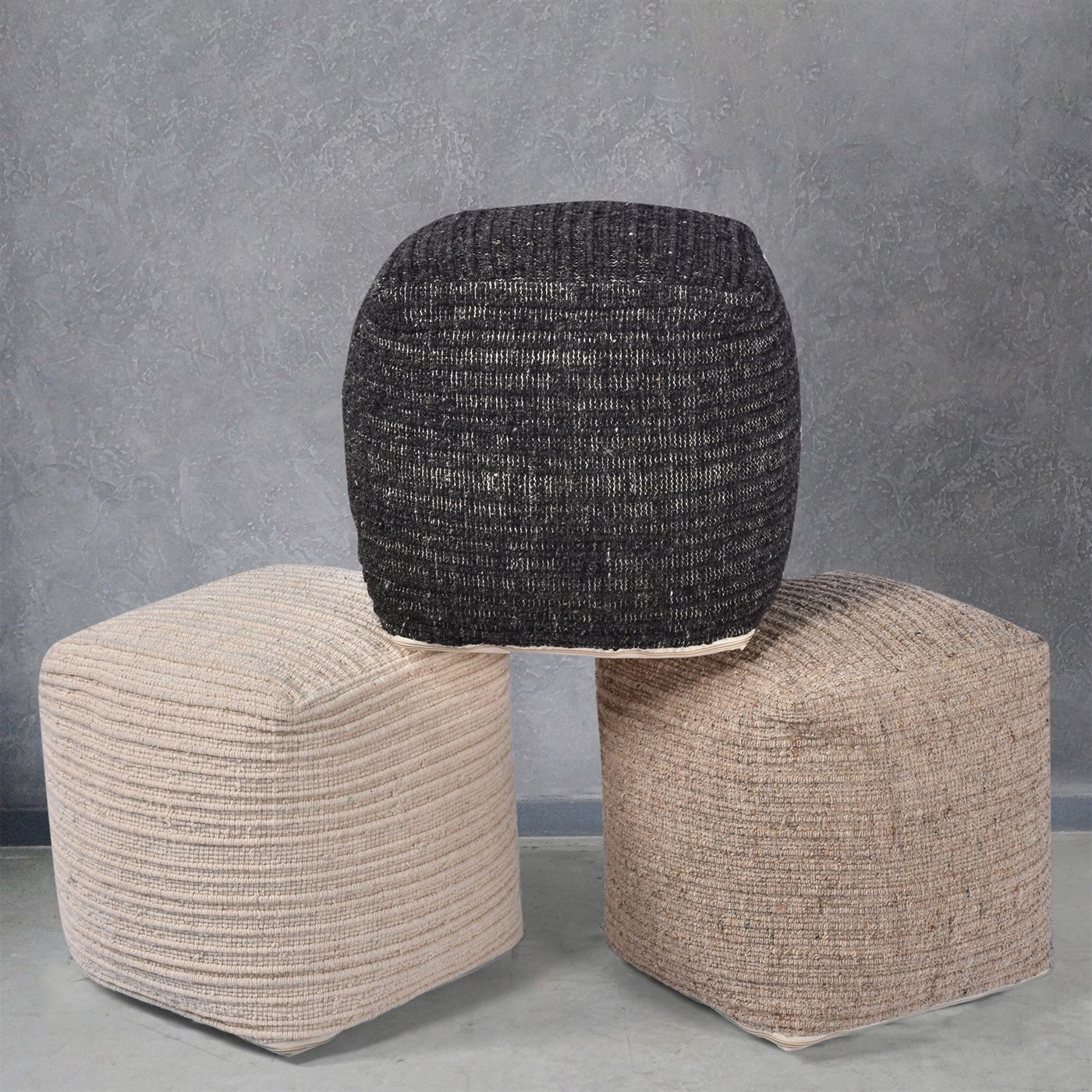 Wilcox-II Pouf, Wool, Hand woven, Flat Weave 