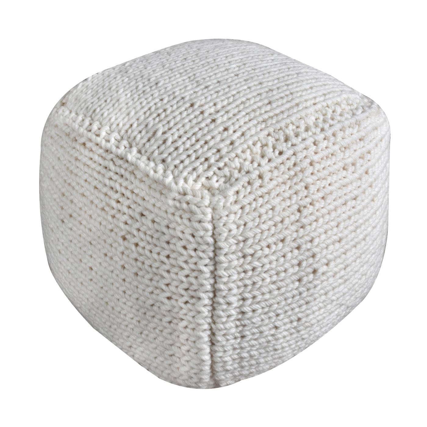 Wonore Pouf, 40x40x40 cm, Natural White, NZ Wool, Hand Knitted, Hm Knitted, Flat Weave
