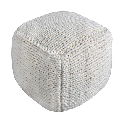 Wonore Pouf, 40x40x40 cm, Natural White, NZ Wool, Hand Knitted, Hm Knitted, Flat Weave