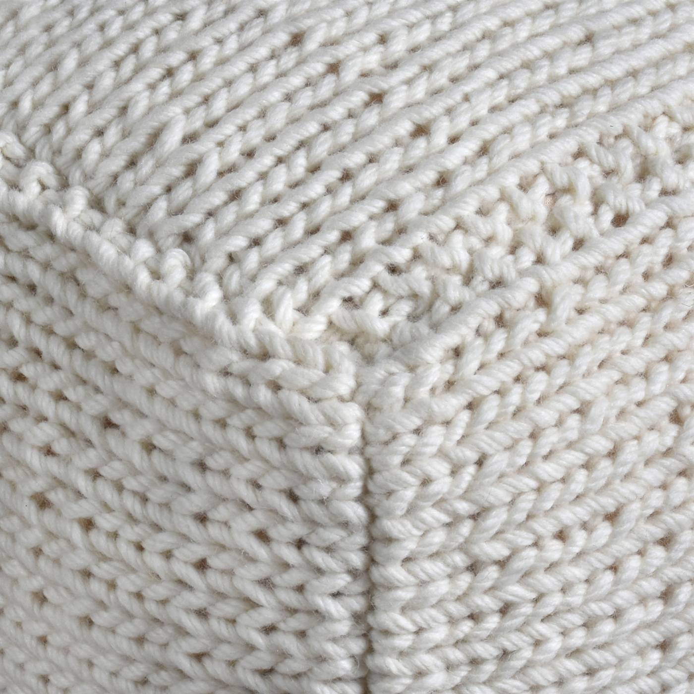 Wonore Pouf, 40x40x40 cm, Natural White, NZ Wool, Hand Knitted, Hm Knitted, Flat Weave