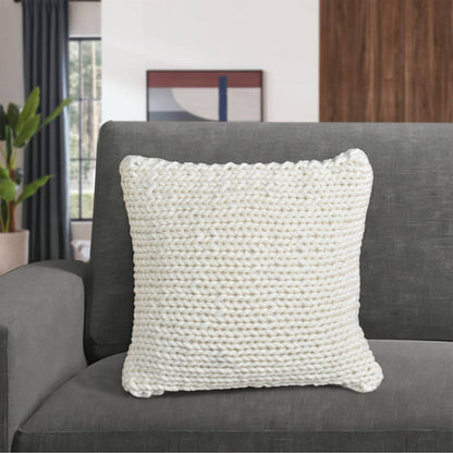 Wonore Cushion, 45x45 cm, Natural White, NZ Wool, Hand Knitted, Hm Knitted, Flat Weave