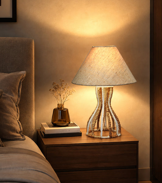 WOODARA LAMP - NATURAL/IVORY - HAND MADE - JUTE/WOOL