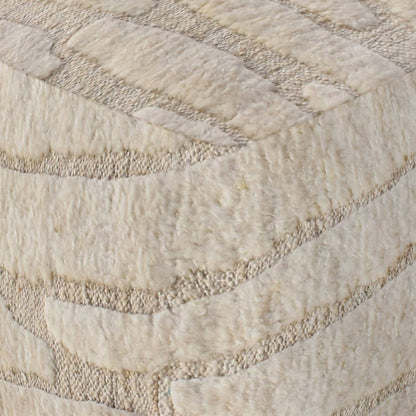 Wrangell Pouf, 40x40x40 cm, Natural White, Wool, Hand Knotted, Handknotted, All Cut