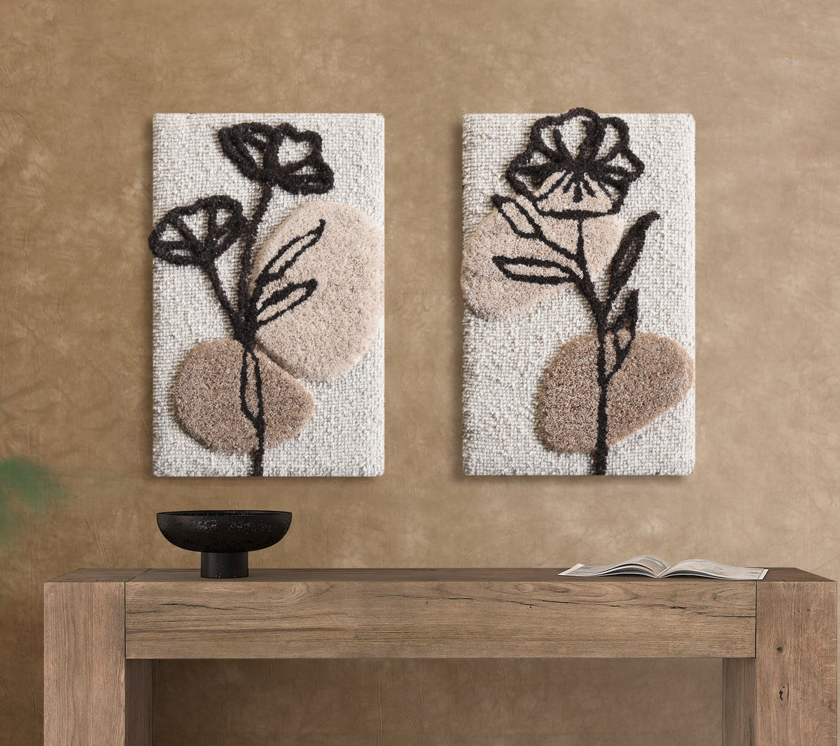 YALBA AND YARRAH WALL FRAME - IVORY/NATURAL - HANDWOVEN/OVER TUFTED - WOOL & WOOD FRAME