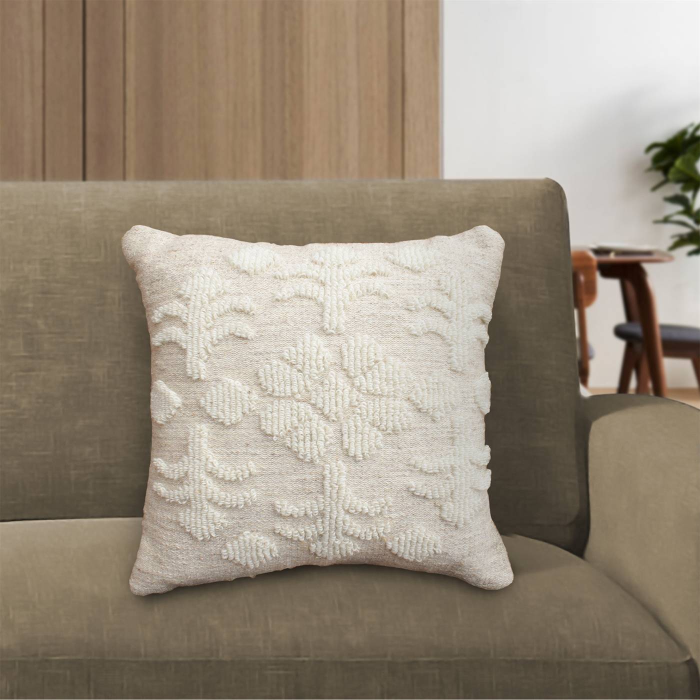 Yarra Cushion, 45x45 cm, Beige, Natural White, Wool, Circular Knitting, Circular Knitting, All Loop