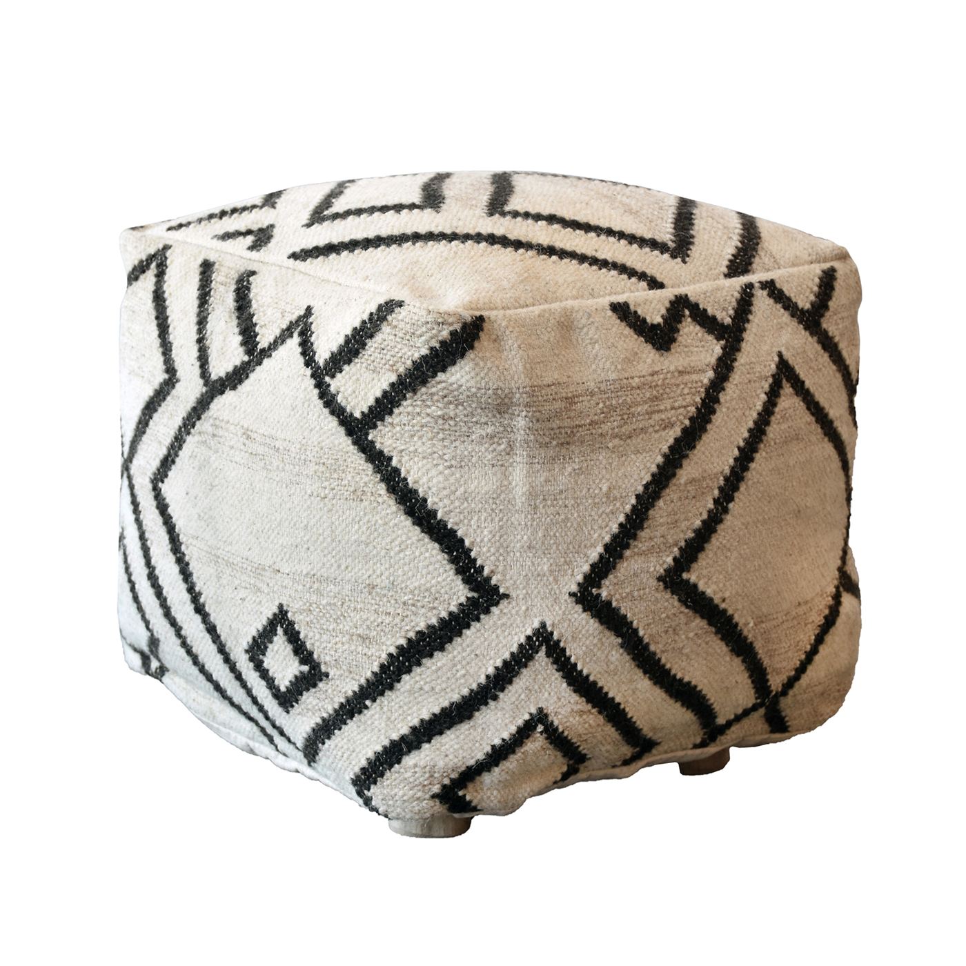 Yopm Pouf, Wool, Natural White/Charcoal