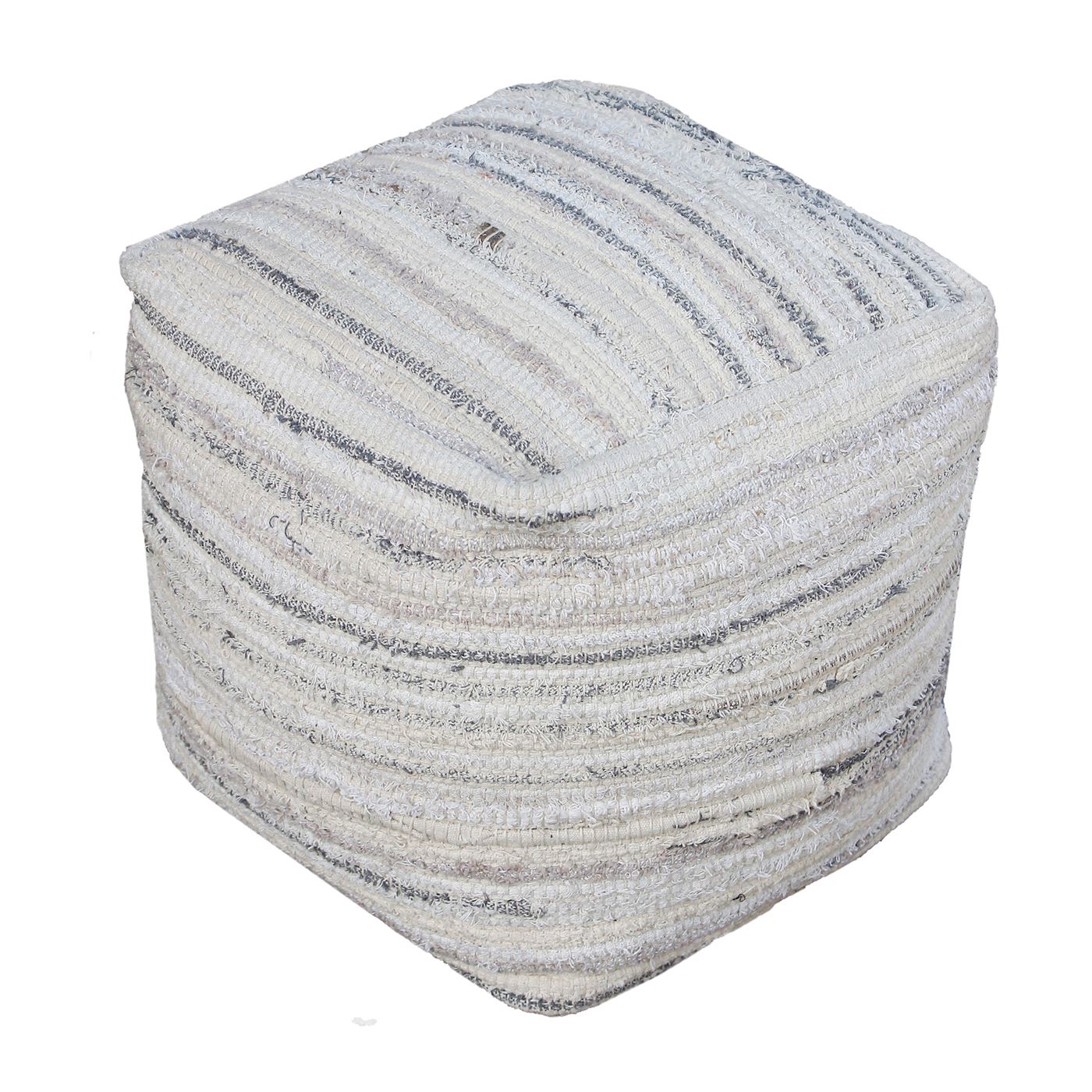 Zakary Pouf, Recycled Cotton, Natural White/Beige, Pitloom, Flat Weave 