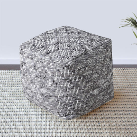 Zaynab Pouf, Leather, Taupe, Pitloom, Flat Weave 