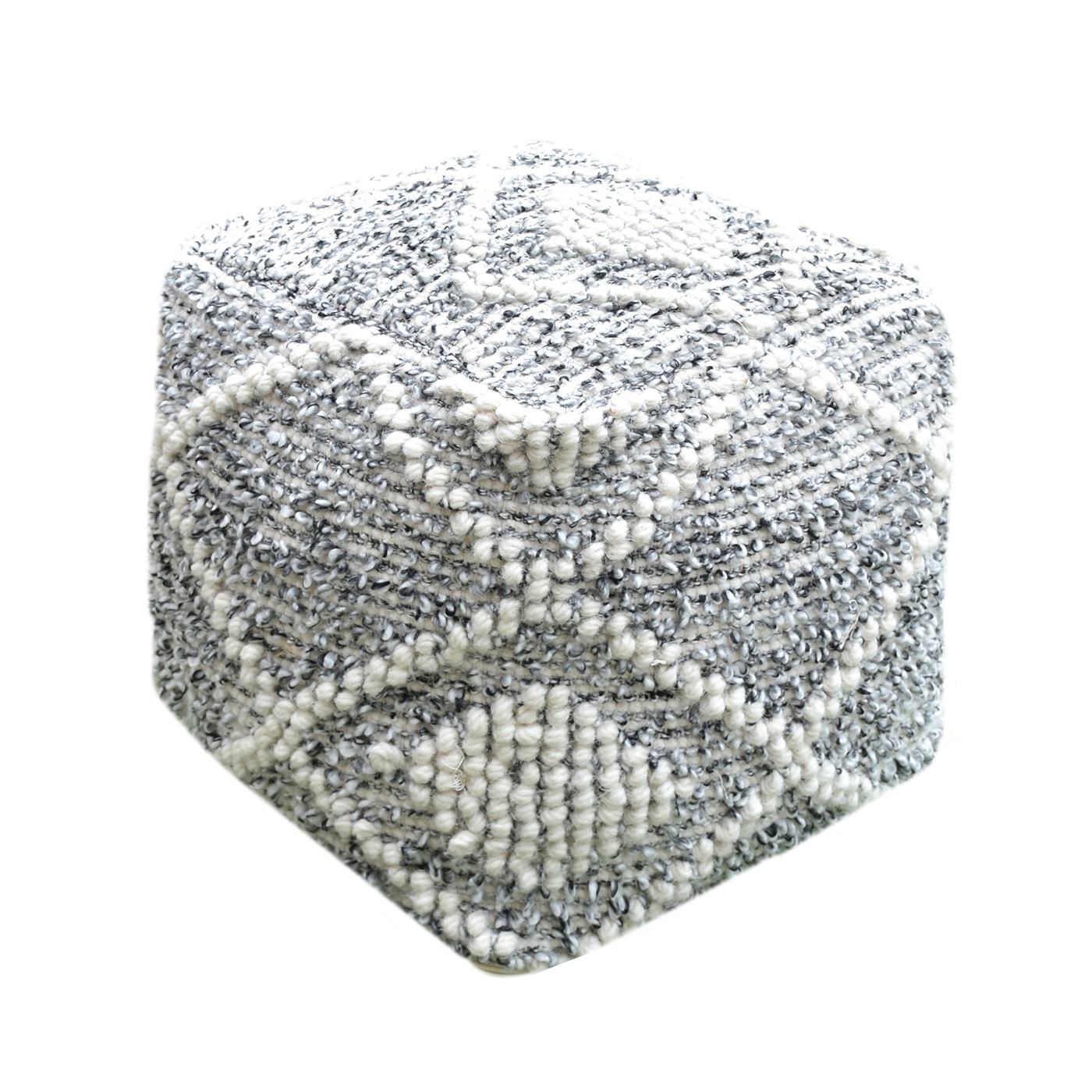 Zoey Pouf, Wool/ Pet, Natural White/ Charcoal, Pitloom, All Loop 