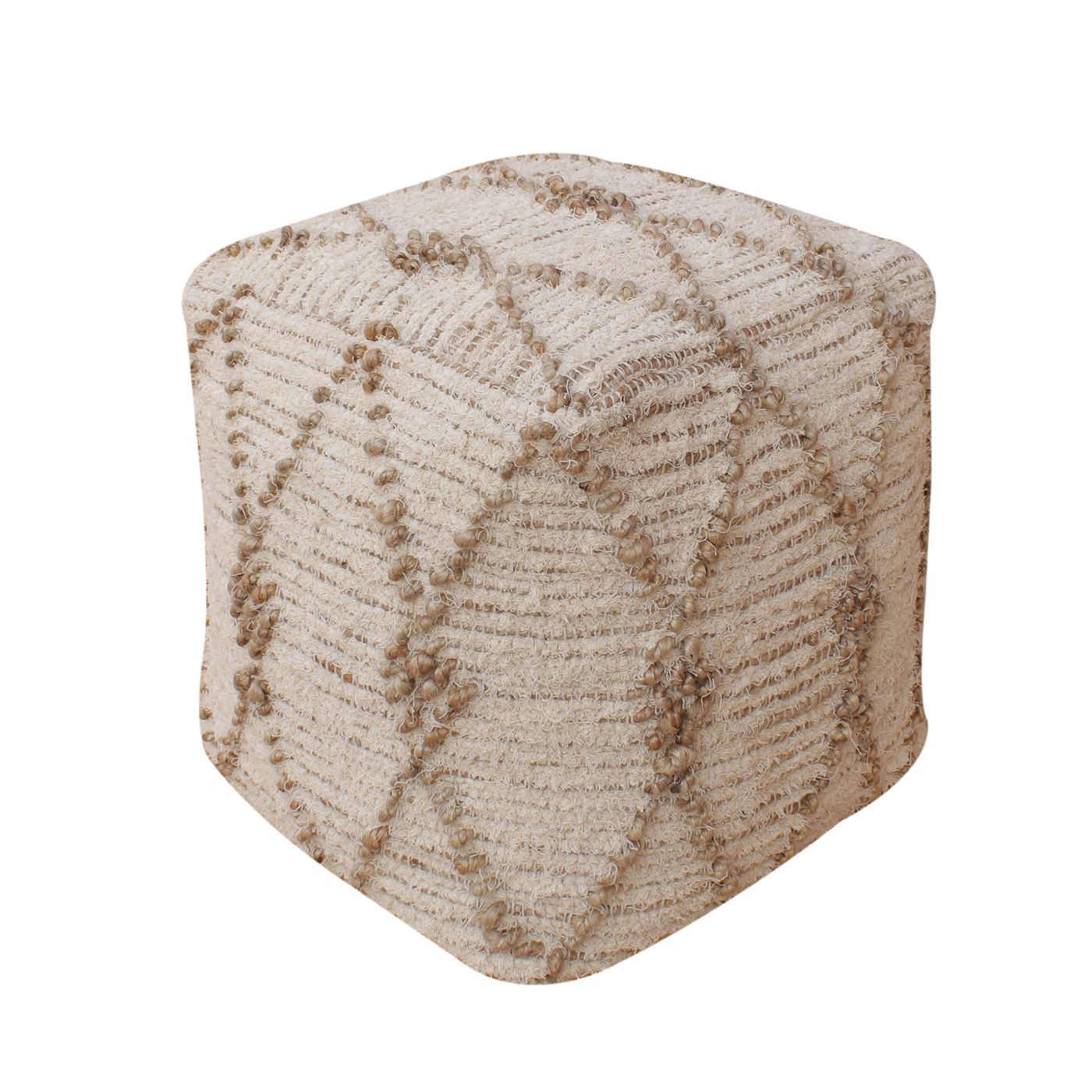 Zalane Pouf, Jute/ Cotton Salvage, Natural/ Natural White, Pitloom, All Loop