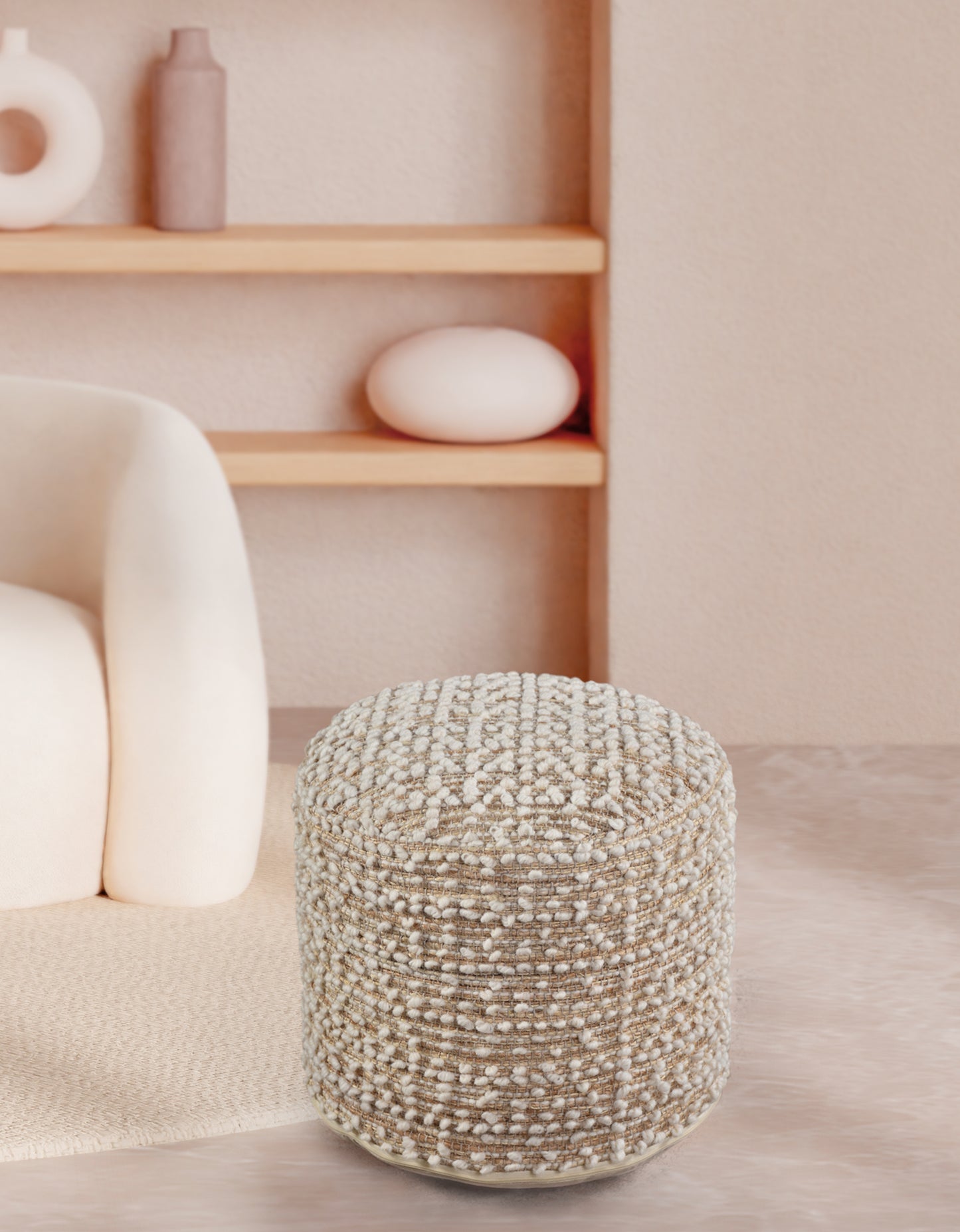 ALDERMANS POUF - BEIGE/IVORY - HANDWOVEN - JUTE/WOOL