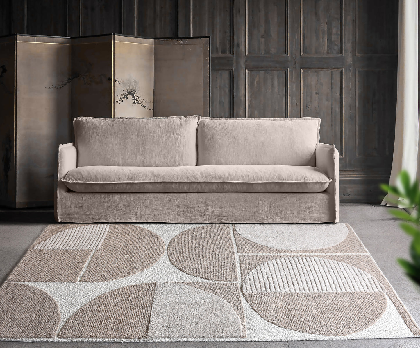 ALDINE RUG - IVORY/BEIGE - HAND WOVEN/OVER TUFTED - WOOL/VISCOSE