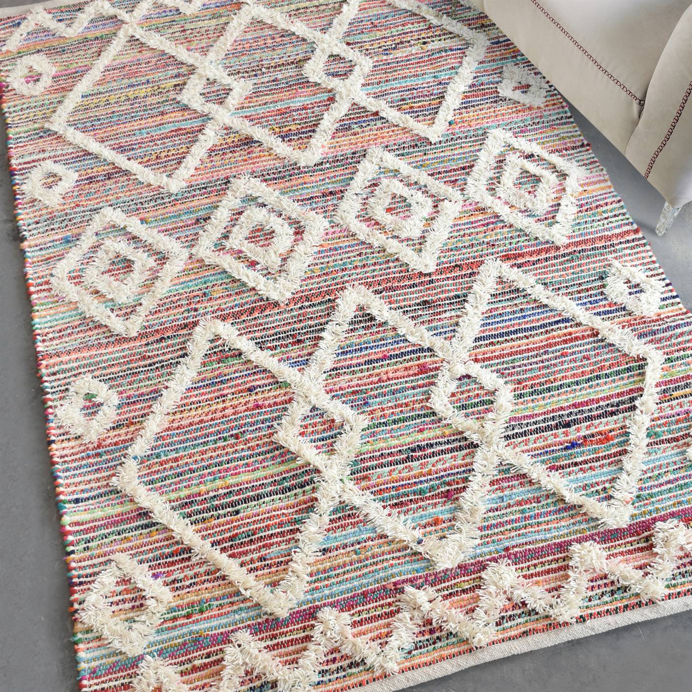 Area Rug, Bedroom Rug, Living Room Rug, Living Area Rug, Indian Rug, Office Carpet, Office Rug, Shop Rug Online, Natural White, Multi , Jodhpuri Dori, Wool , Hand Woven , Pitloom, All Cut, Texture 