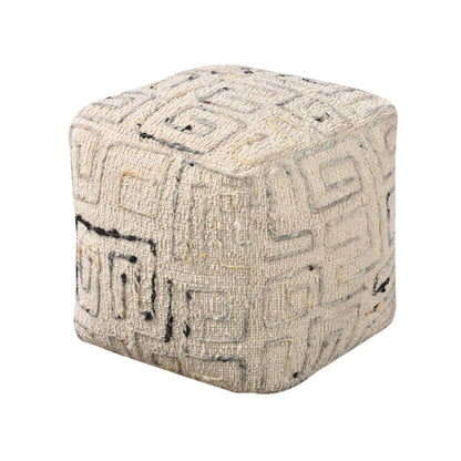Jordyn-III Pouf, 40x40x40 cm, Natural White, Blue, Wool, Hand Woven, Printed, Handwoven, All Loop