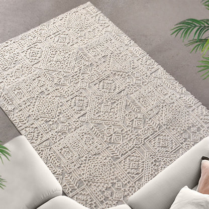 Area Rug, Bedroom Rug, Living Room Rug, Living Area Rug, Indian Rug, Office Carpet, Office Rug, Shop Rug Online, Wool Polyester Blend, Grey, Natural White, Pitloom, All Loop , traditional