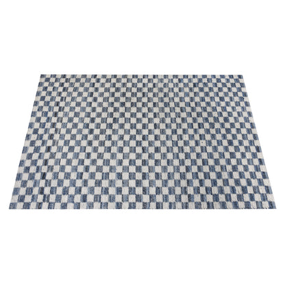 NICOLAVS RUG - IVORY/BLUE - HAND WOVEN - COTTON DENIM/WOOL